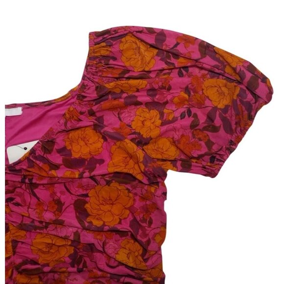 DR2 Pink/Orange Floral Gathered Peplum Blouse XXL, Square Neckline, NWT - Picture 6 of 8